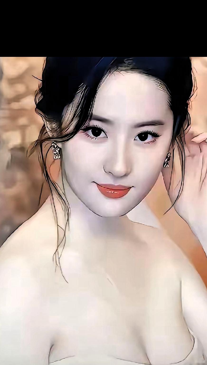 盘发简约精致，碎发平添慵懒，眉眼温润柔和，浅笑温婉动人，自带优雅恬静的美感。
你