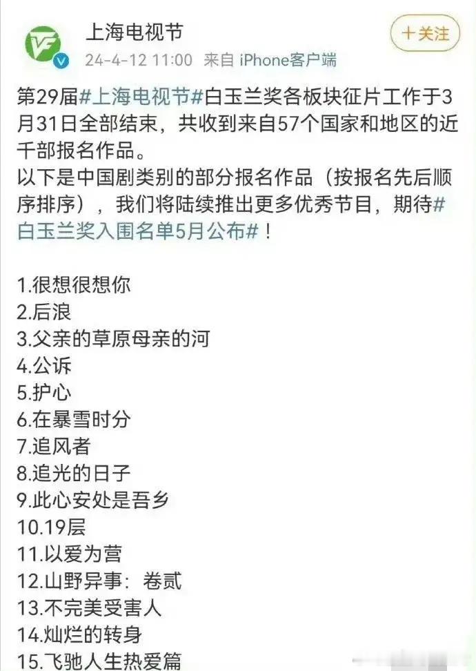 白玉兰首批报名名单，网友说，有几部剧像是学渣报考清华北大的感觉[允悲] ​​​