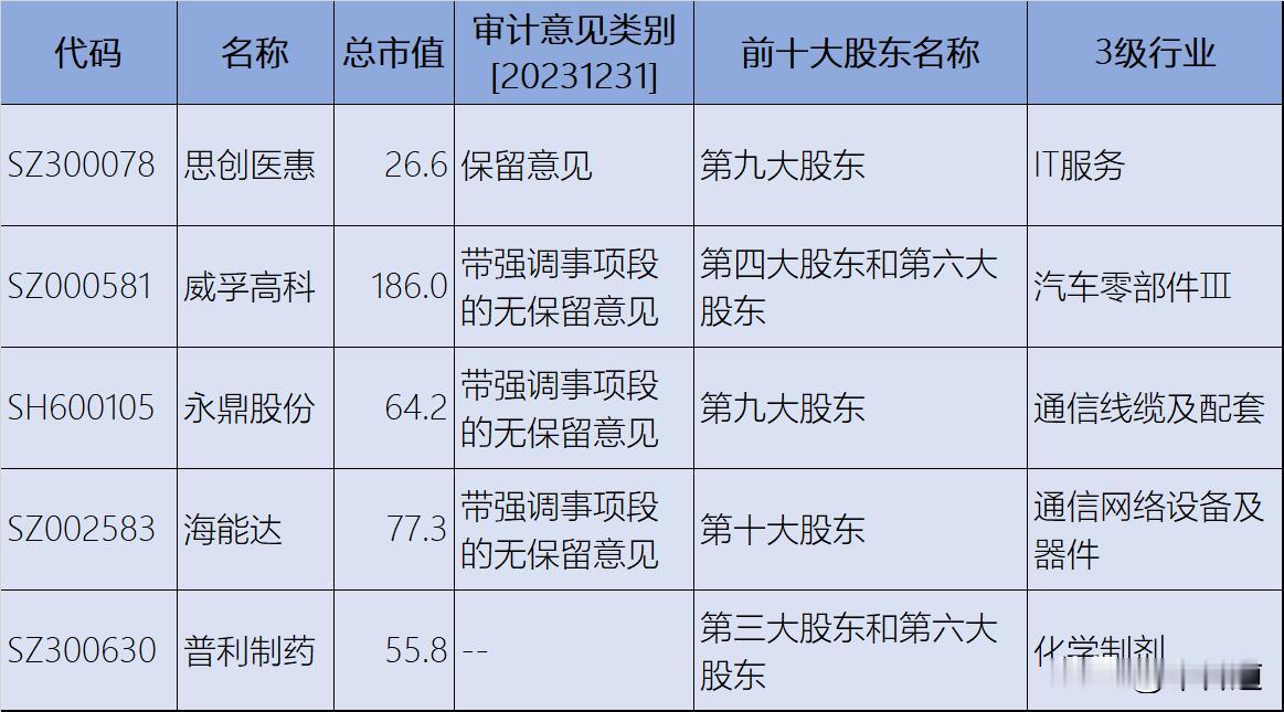 社保基金一季报中招的5家审计意见为非标意见的上市公司
1、思创医惠、IT服务股、