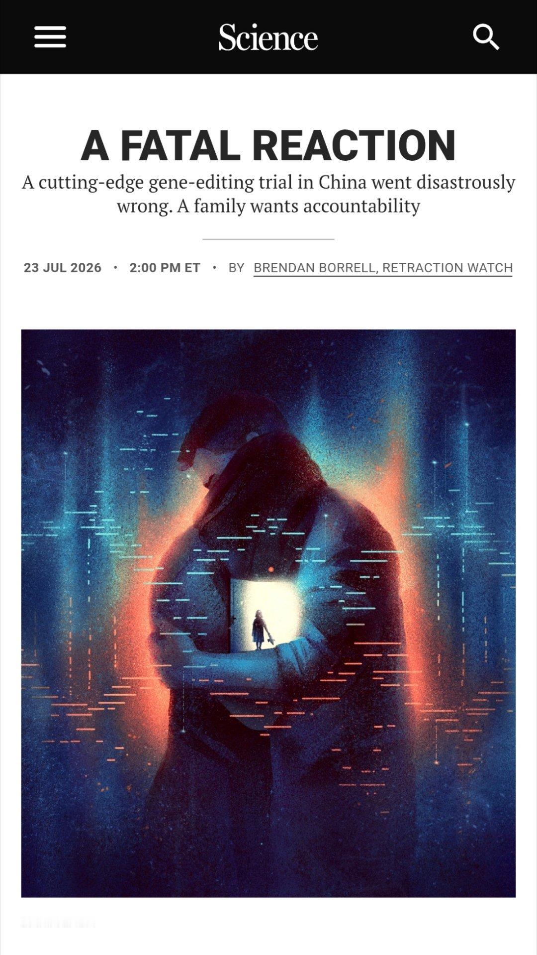 刚看到Science报道非常震惊！过去几年一直担心同一个问题：“仇及其团队在向父