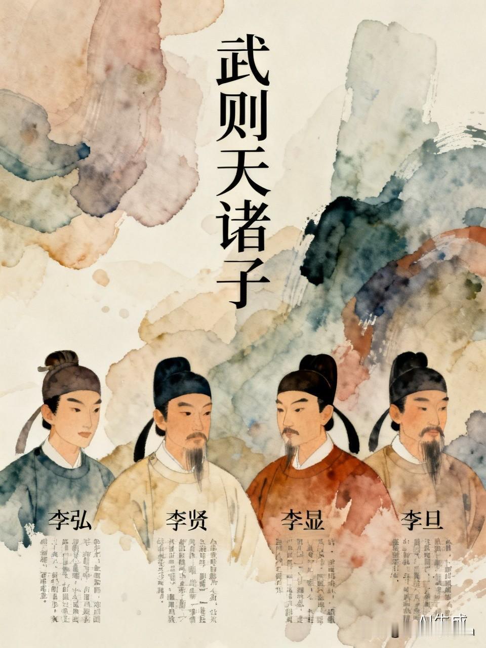 武则天的四个儿子各有特点。长子李弘仁厚体恤，有明君潜质，3岁就成了太子，可惜体弱