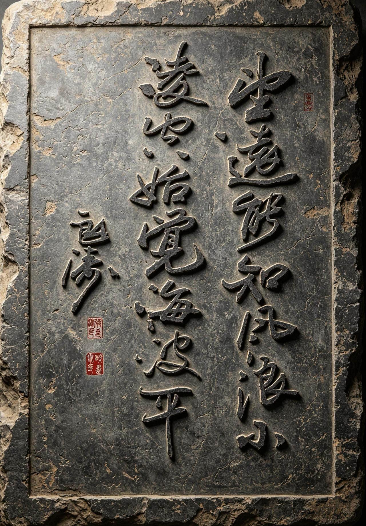 望远能知风浪小;凌空始觉海波平。AI碑刻效果 抖音ai创作 书法文字艺术 书法中