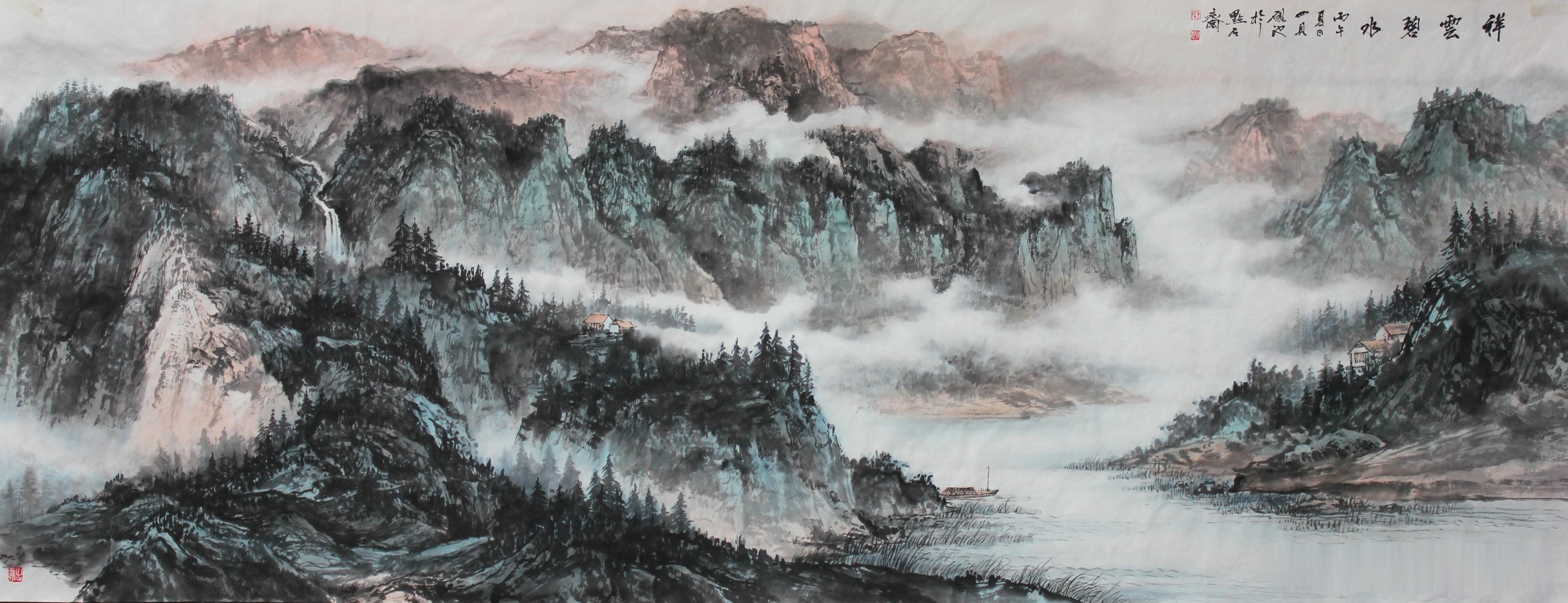 新作国画【祥云碧水】尺寸180cmx70cm书画界艺术千问艺术石门桥镇(沧州市)