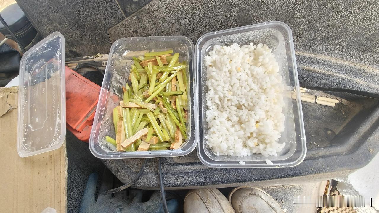 今天中午买了一份盒饭，
由于工厂降工资了，
那就节约一点吧
勤俭节约吗
一份芹菜