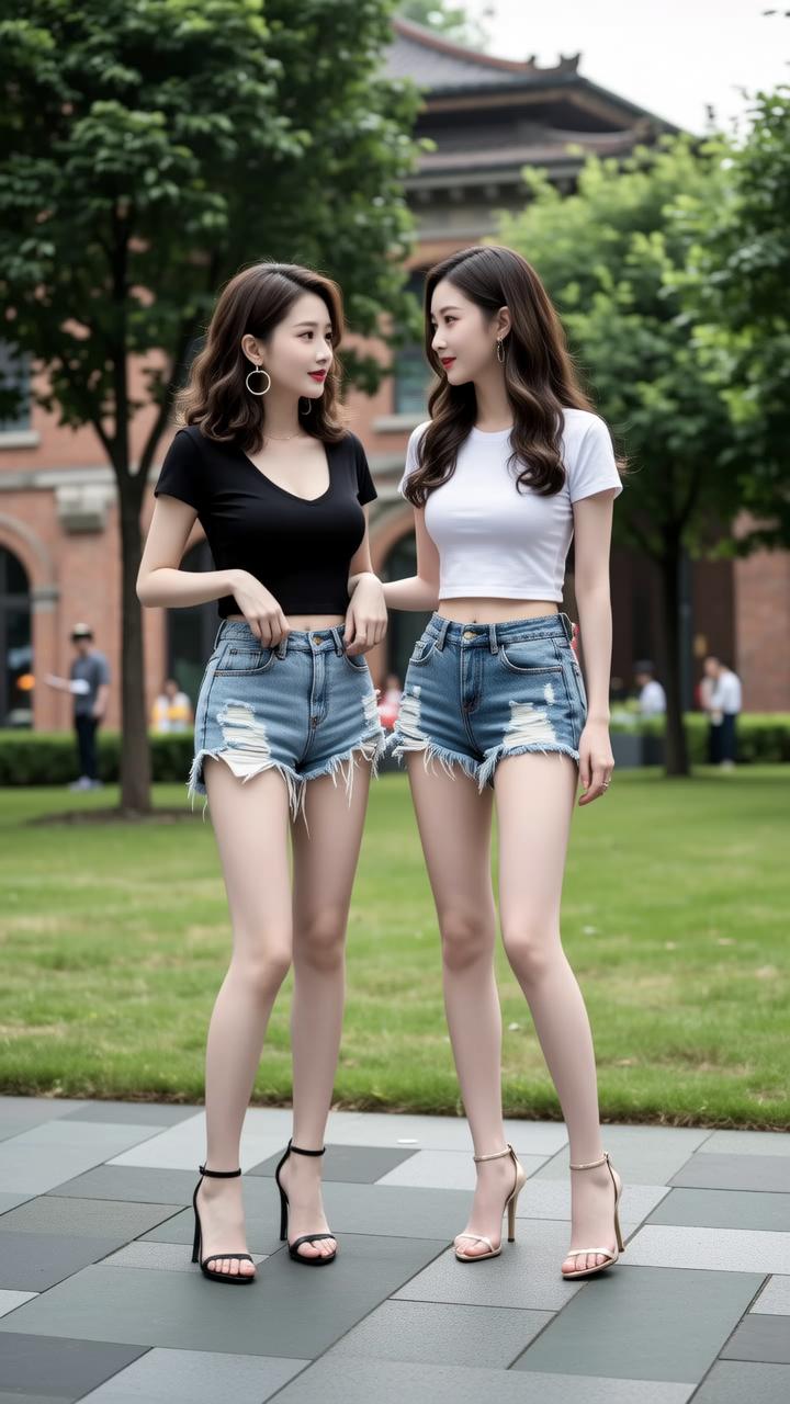 闺蜜穿搭指南：牛仔短裤+简约T恤，夏日清凉必备！