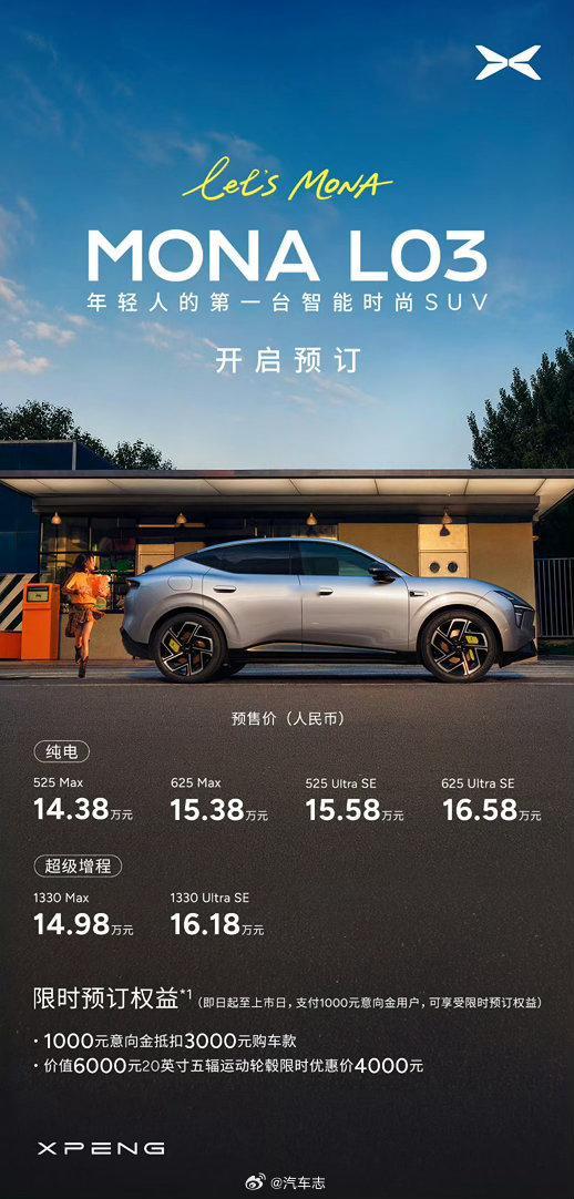 前法拉利设计师操刀最亲民的SUV预售价格来了！小鹏MONA L03纯电Max：1