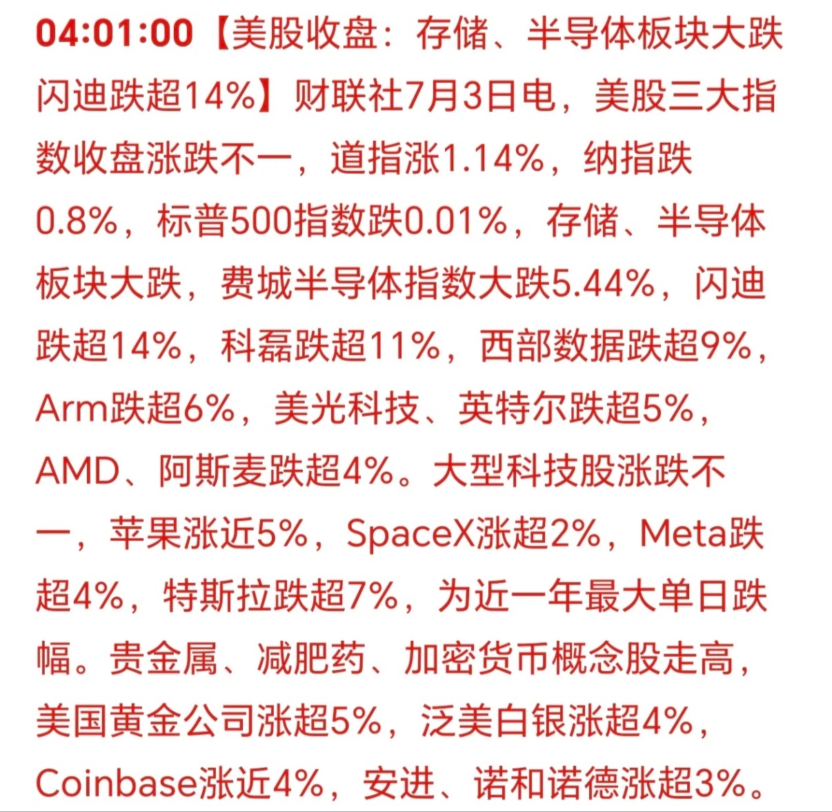 美国三大股指涨跌不一！存储和半导体跌，减肥药和贵金属涨！这让持有科技股的股民，心