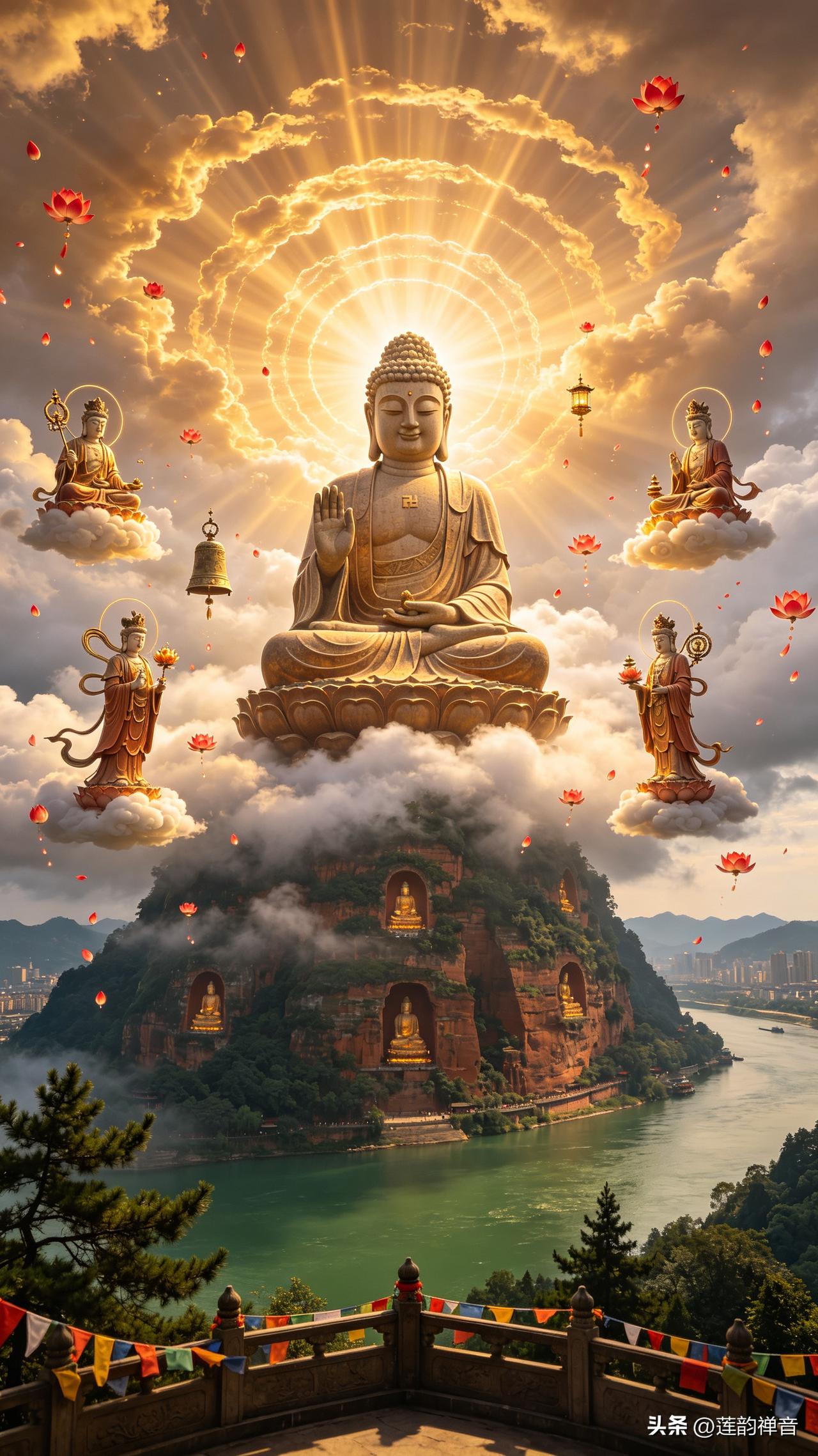 [福]循山门启程，踏凌云栈道，赴一场跨越千年的禅意之约。
[福]云雾翻涌，佛光射