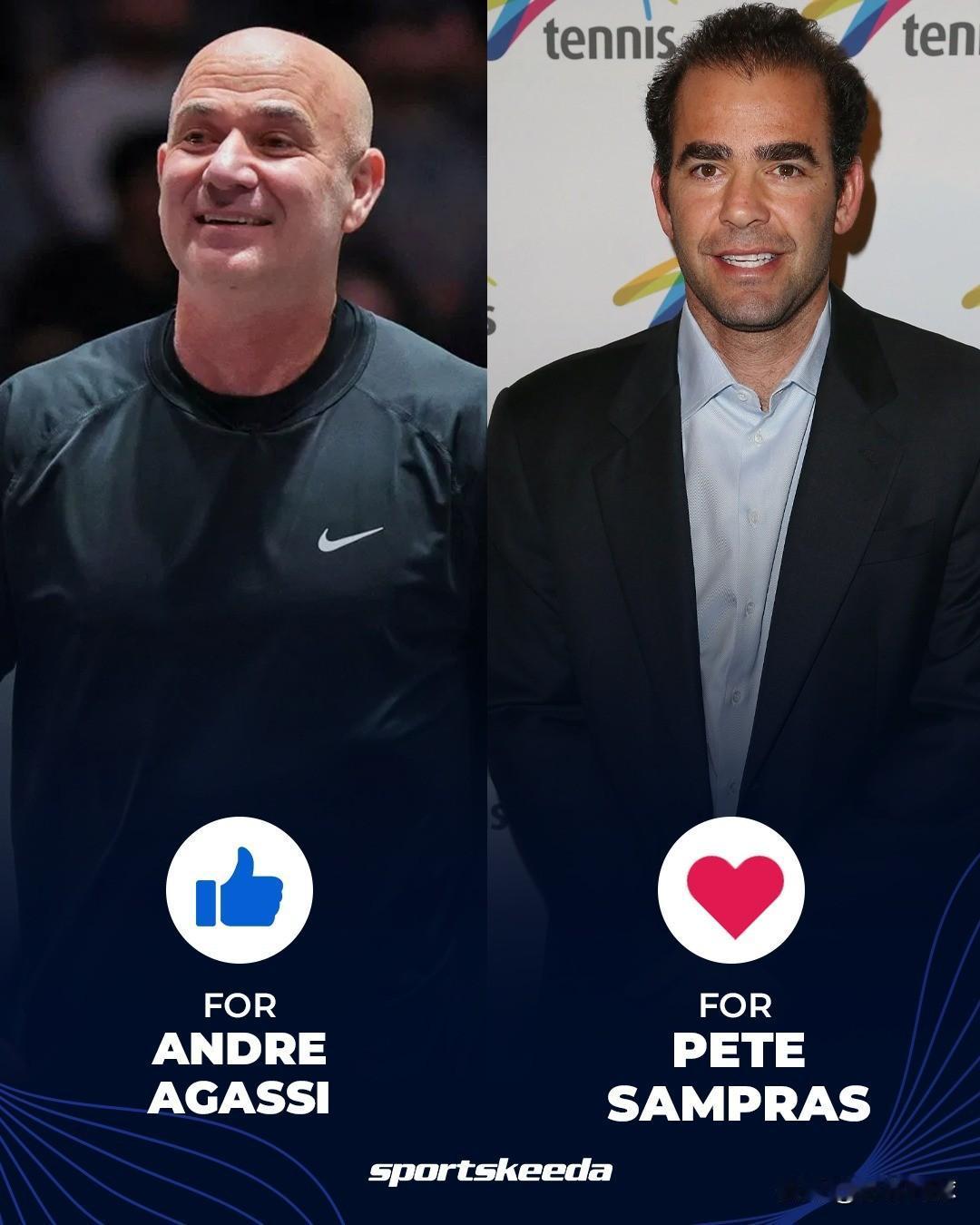 这两位前ATP一哥，
你更喜欢谁？
1，桑普拉斯🇺🇸
2，阿加西🇺🇸