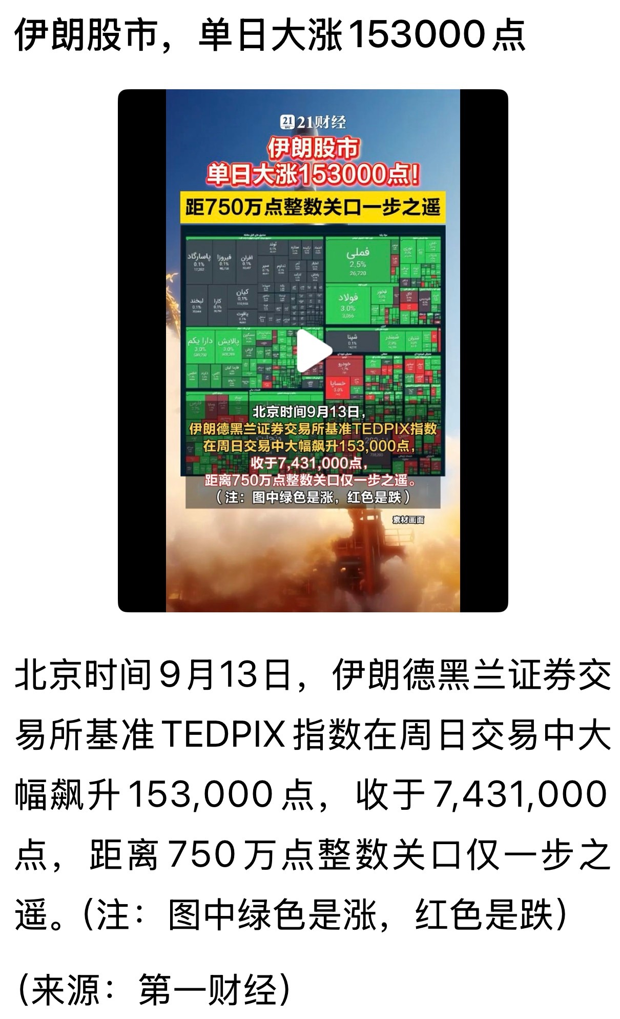 好厉害！打仗的国家股市还能涨得这么历害。。。[允悲]伊朗股市，单日大涨15300