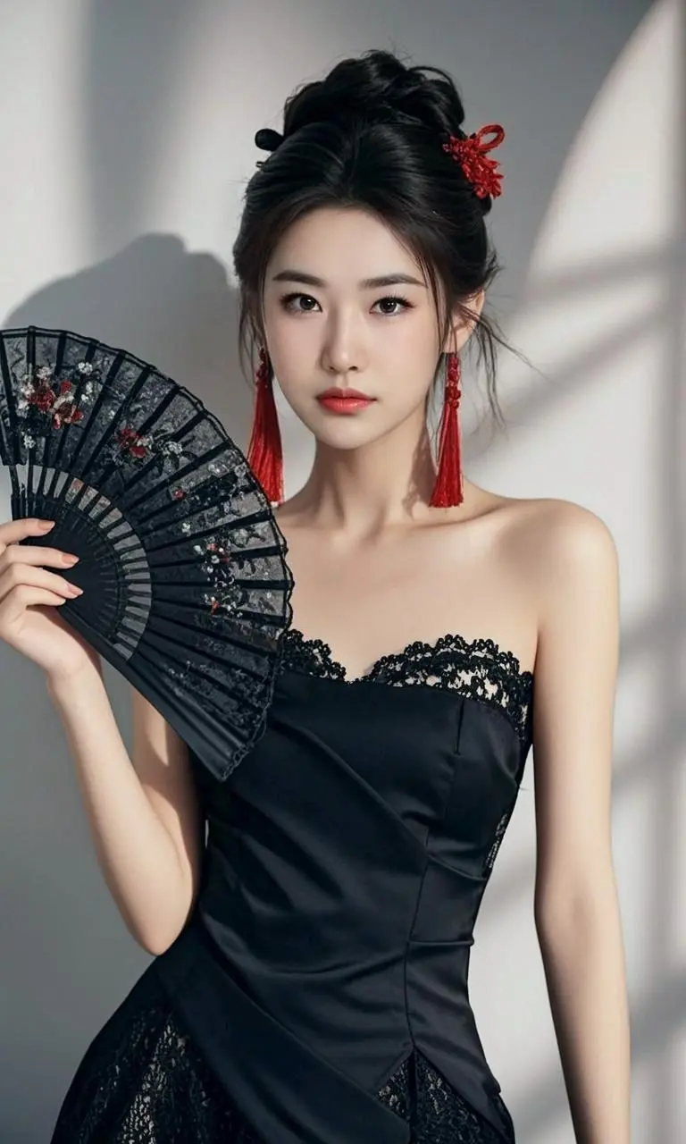 AI红饰扇影佳人