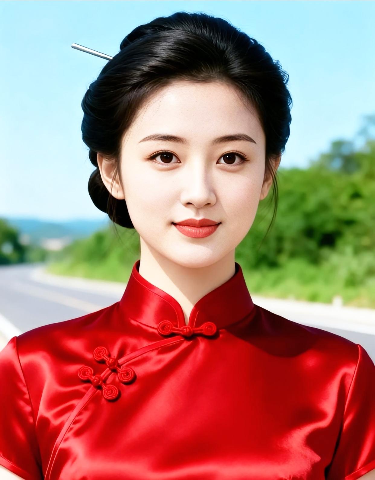 惊艳的东方美人，红衣飘逸，古典优雅！🌸💃