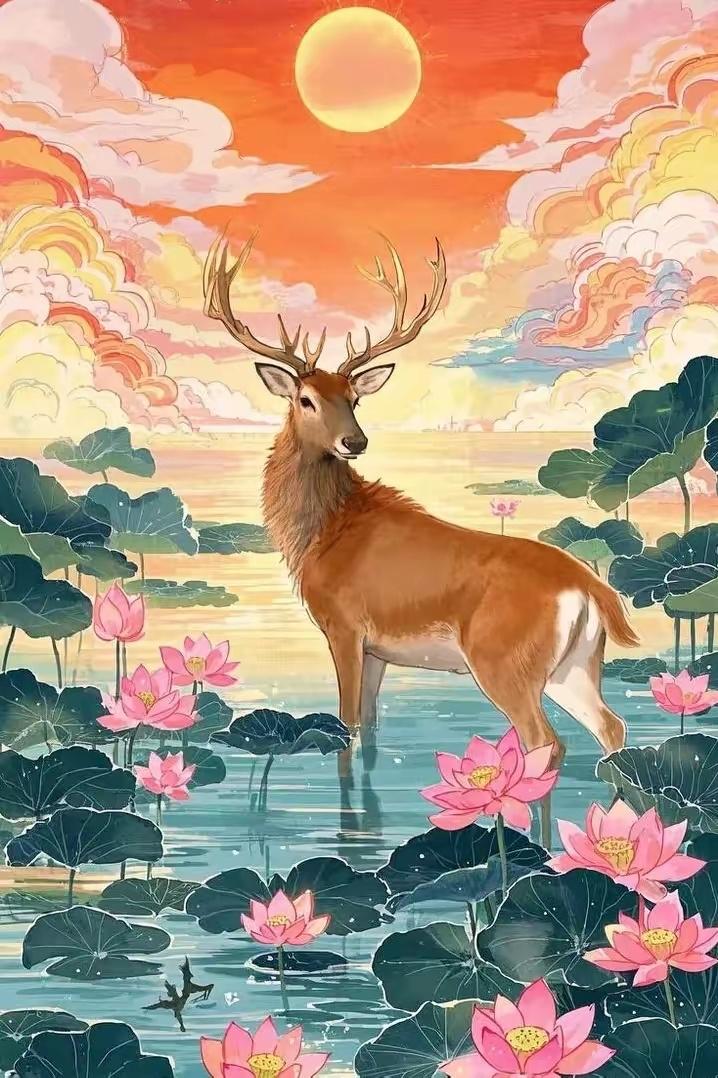 神鹿到家，好运连连，财源广进，事事顺心。