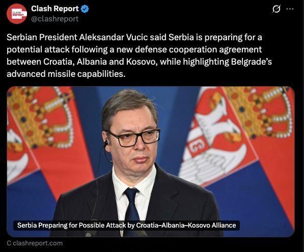 塞尔维亚总统武契奇表示，在克罗地亚、阿尔巴尼亚和科索沃达成新的防务合作协议后，塞
