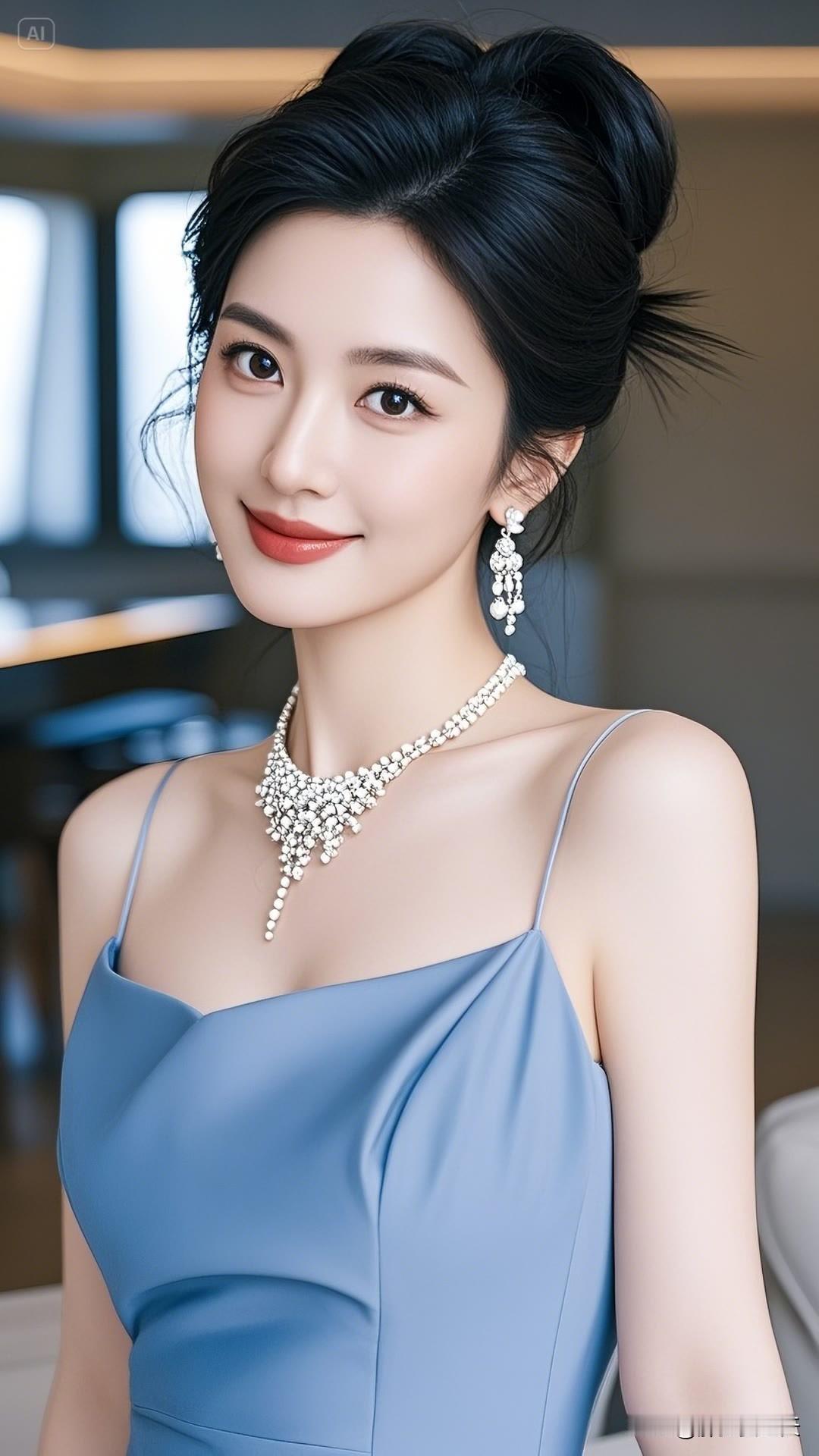 她的美丽如同清晨的露珠，晶莹剔透，令人不忍目视；她的举止犹如和风轻拂，优雅娴熟，