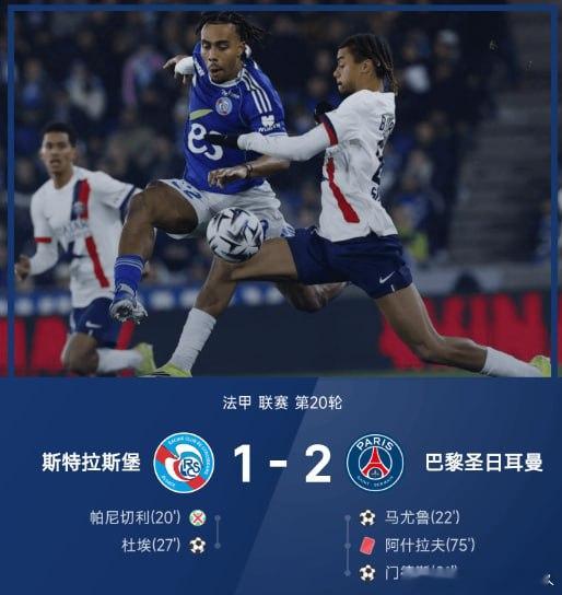 【十人巴黎2-1斯特拉斯堡 6连胜2分优势领跑 门德斯破门阿什拉夫染红】    
