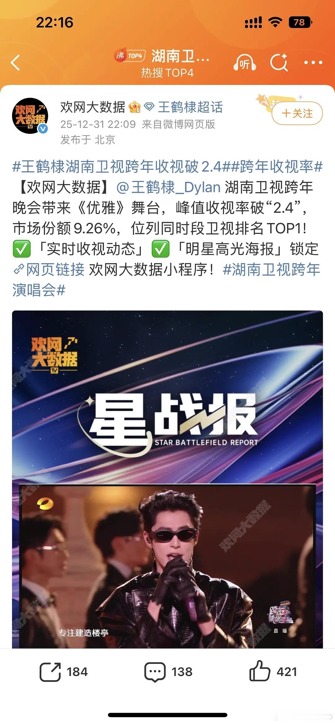 王鹤棣双台跨年收视峰值第一，双台第一，这真把他粉丝忙坏了，看完这个看那个 