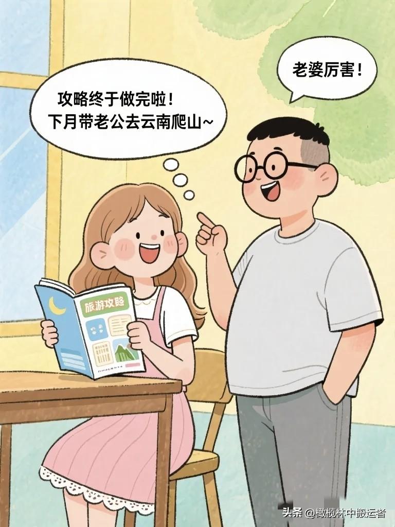 搞笑漫画：老婆做攻略做了一个月，带老公去旅游。爬山时老公喘着粗气走两步步停一步。