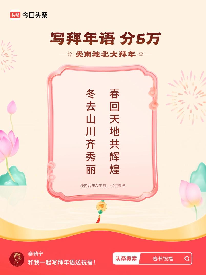 写拜年语送祝福新春拜年送祝福！我的祝福是：“冬去山川齐秀丽，春回天地共辉煌”！快