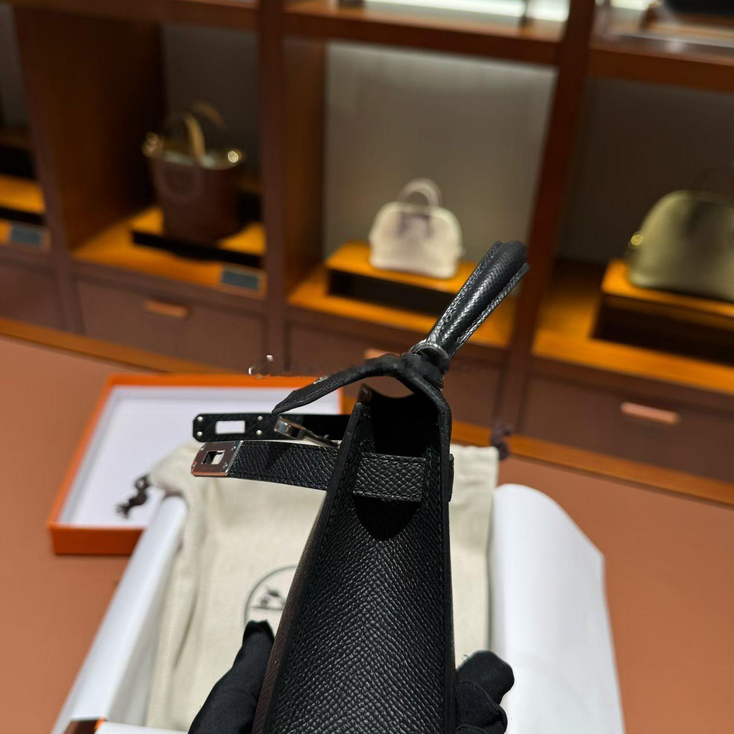 Kelly Mini 二代 Epsom皮 黑色 银扣爱马仕hermes
