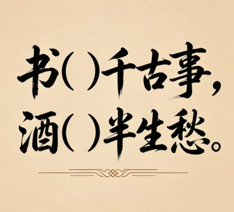 以你的文采会如何填这两空呢？看谁填的最好。
书（）千古事，酒（）半生愁。