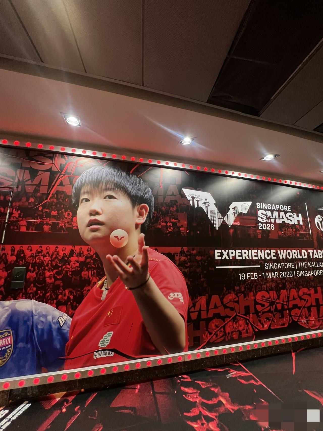 新加坡大满贯，偶遇孙颖莎，太帅了！
红色短袖，扬起来的小白球，坚定的眼神，还有脖