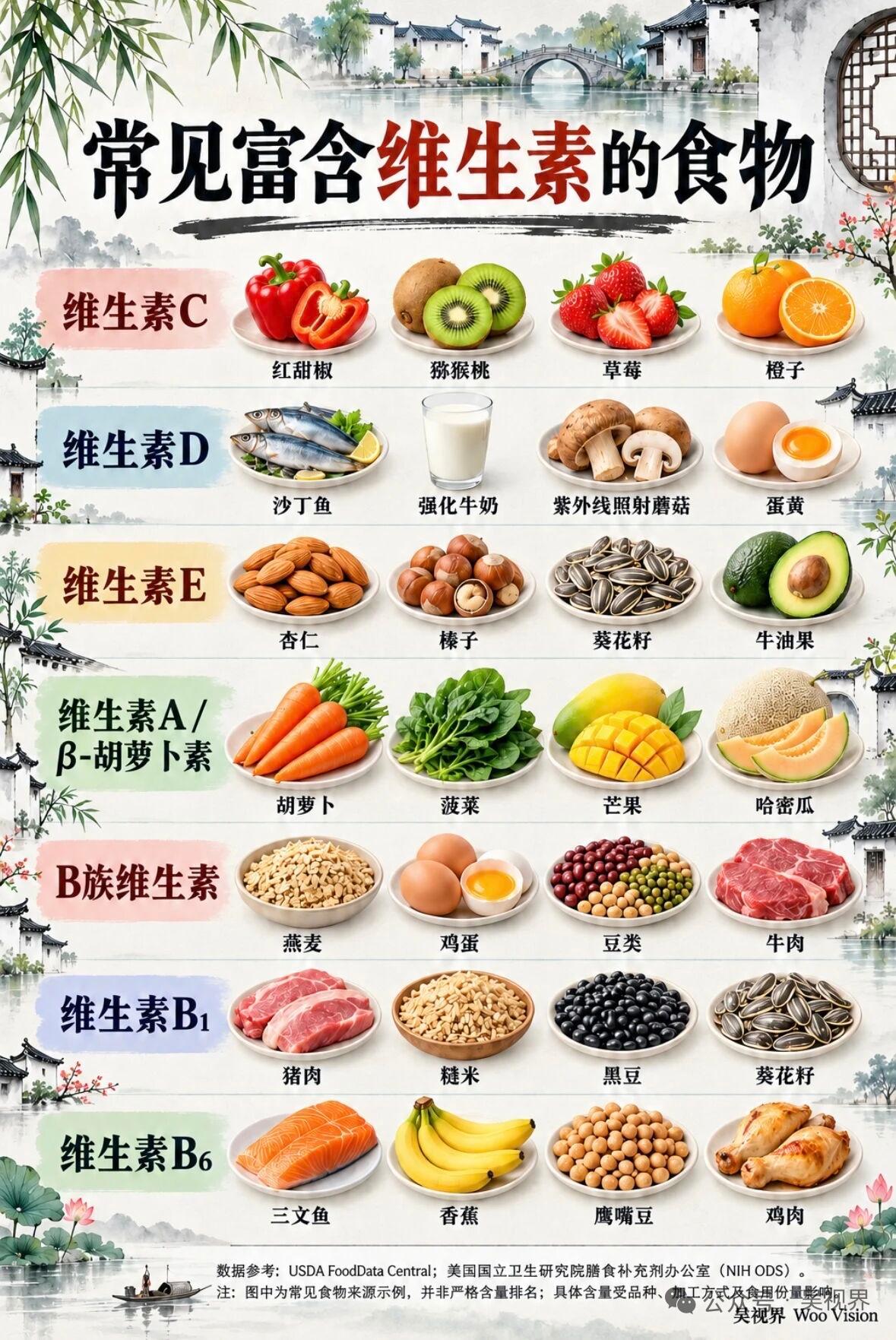 不少食品都天然富含各类维生素，寻常的家常菜肴里就藏着不少“维生素大户”！

想要