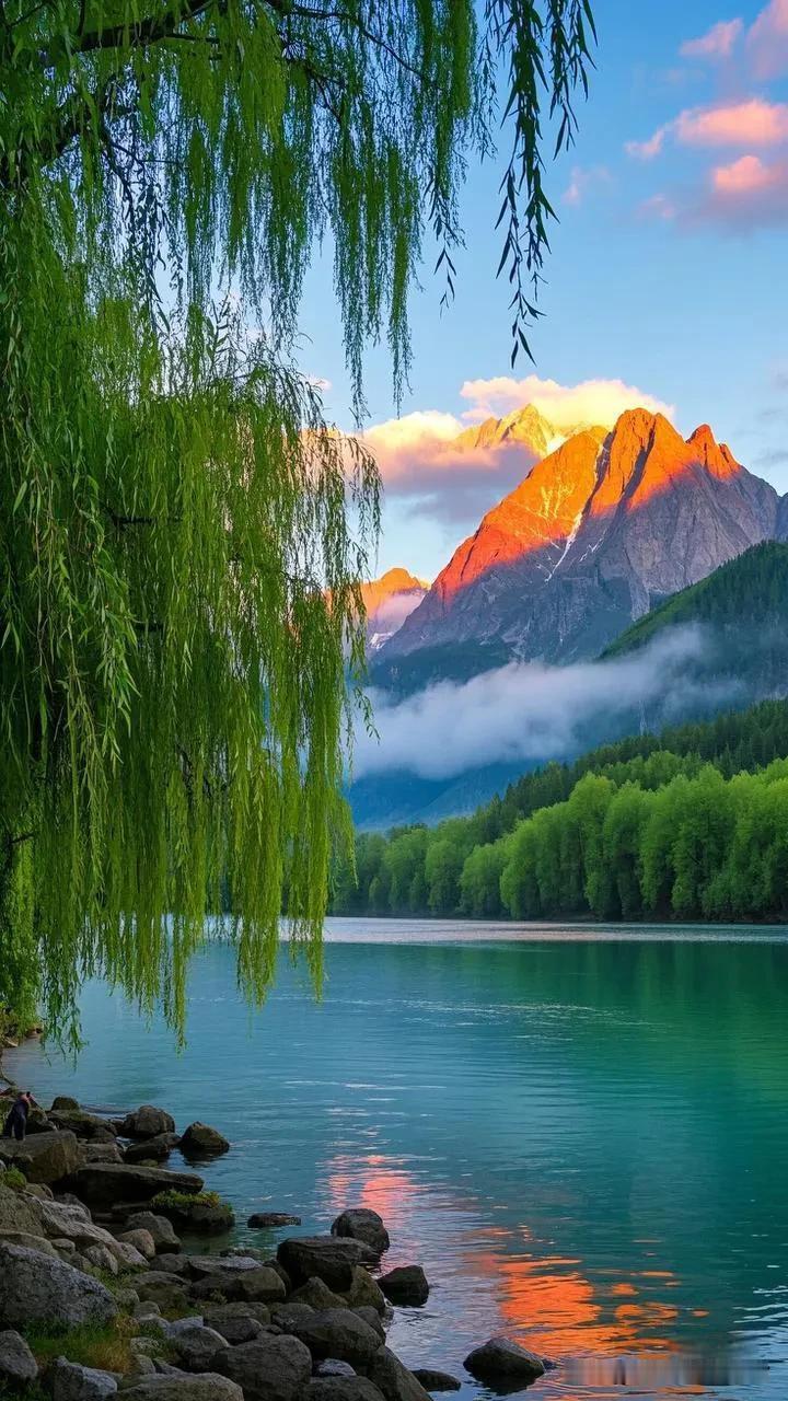 山水之乐

青山远黛映长空，碧水悠悠绕石中。
岸柳垂丝摇倩影，云峰叠翠隐仙踪。