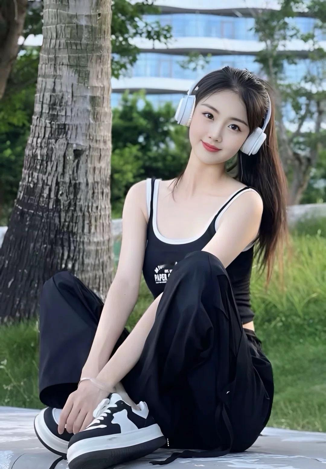 户外运动少女，享受音乐与阳光的美好时光！🌞🎧💃