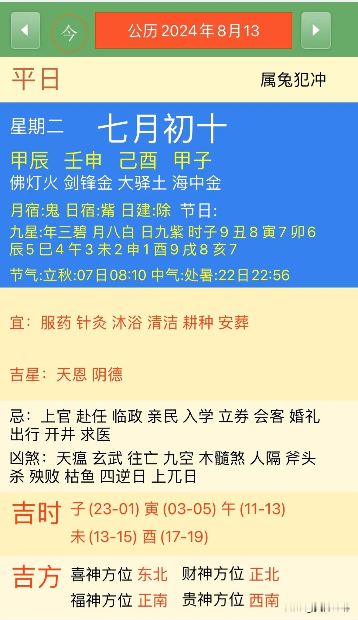2024年8月13日【今日黄历宜忌每日老黄历忌讳】