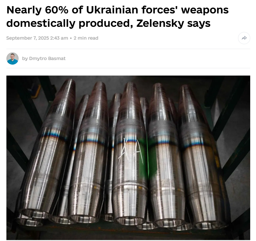 泽连斯基称，乌军在前线使用的武器近60%为国产泽连斯基表示，乌军在前线使用的武器