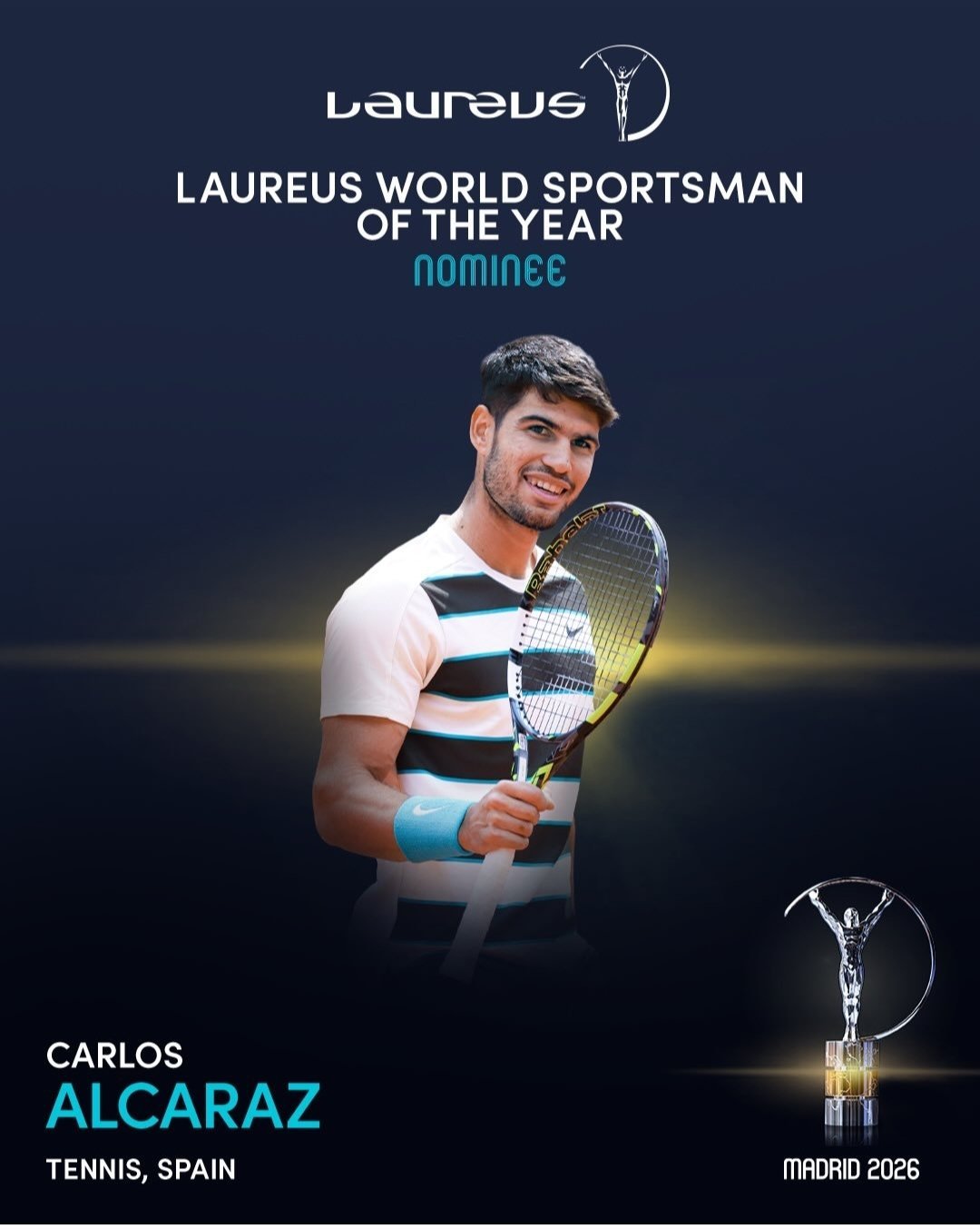 2026劳伦斯最佳男运动员提名 阿尔卡拉斯和辛纳双双提名2026劳伦斯最佳男运动