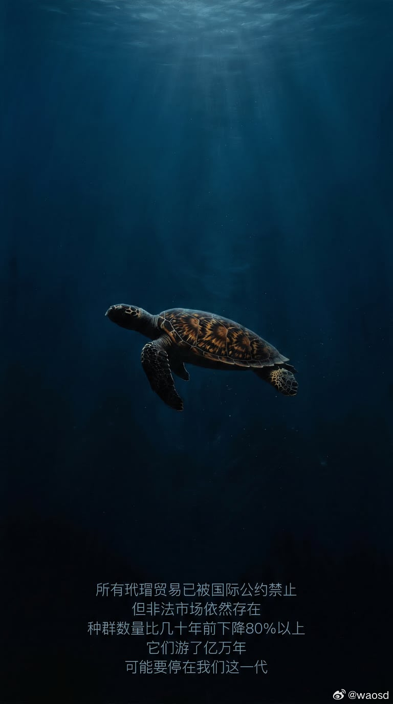 亿年的穿越，可能要止步于我们的双手玳瑁。在海洋中游弋了亿万年。背甲是它们与生俱来