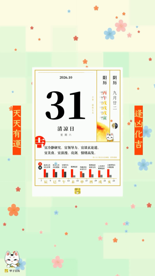 甲子日历 10 月 31 日，清凉日。宜冷静研究。宜领导力。📆 星座人生 ​​