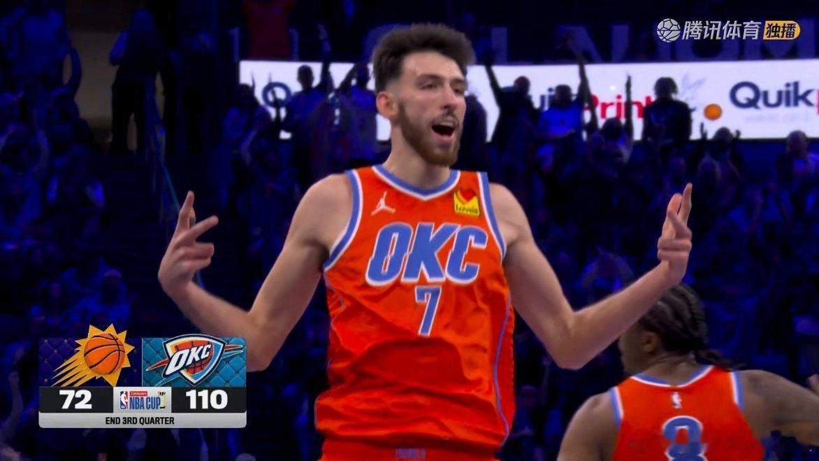 三节结束雷霆领先太阳38分，全队命中率60.3%！可以坐等马刺和湖人的胜者了太阳