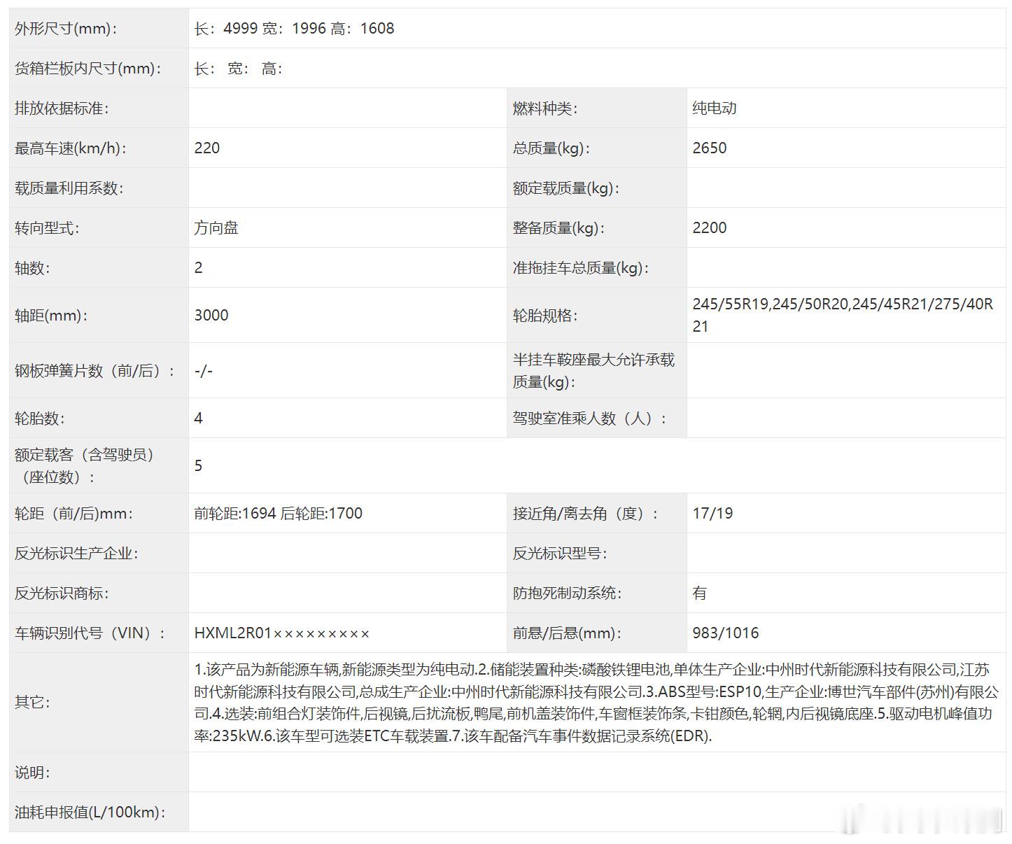 小米YU7新版入网工信部，整备质量从2.315吨下降到2.2吨，尺寸轴距一样，后