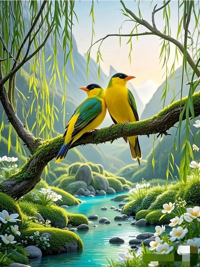 落花人独立，
微雨燕双飞。