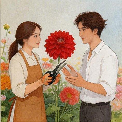 遇见艺术新城事微小说早安《大丽花的约定》小镇花田里，林晚守着一间小小的花房，大丽