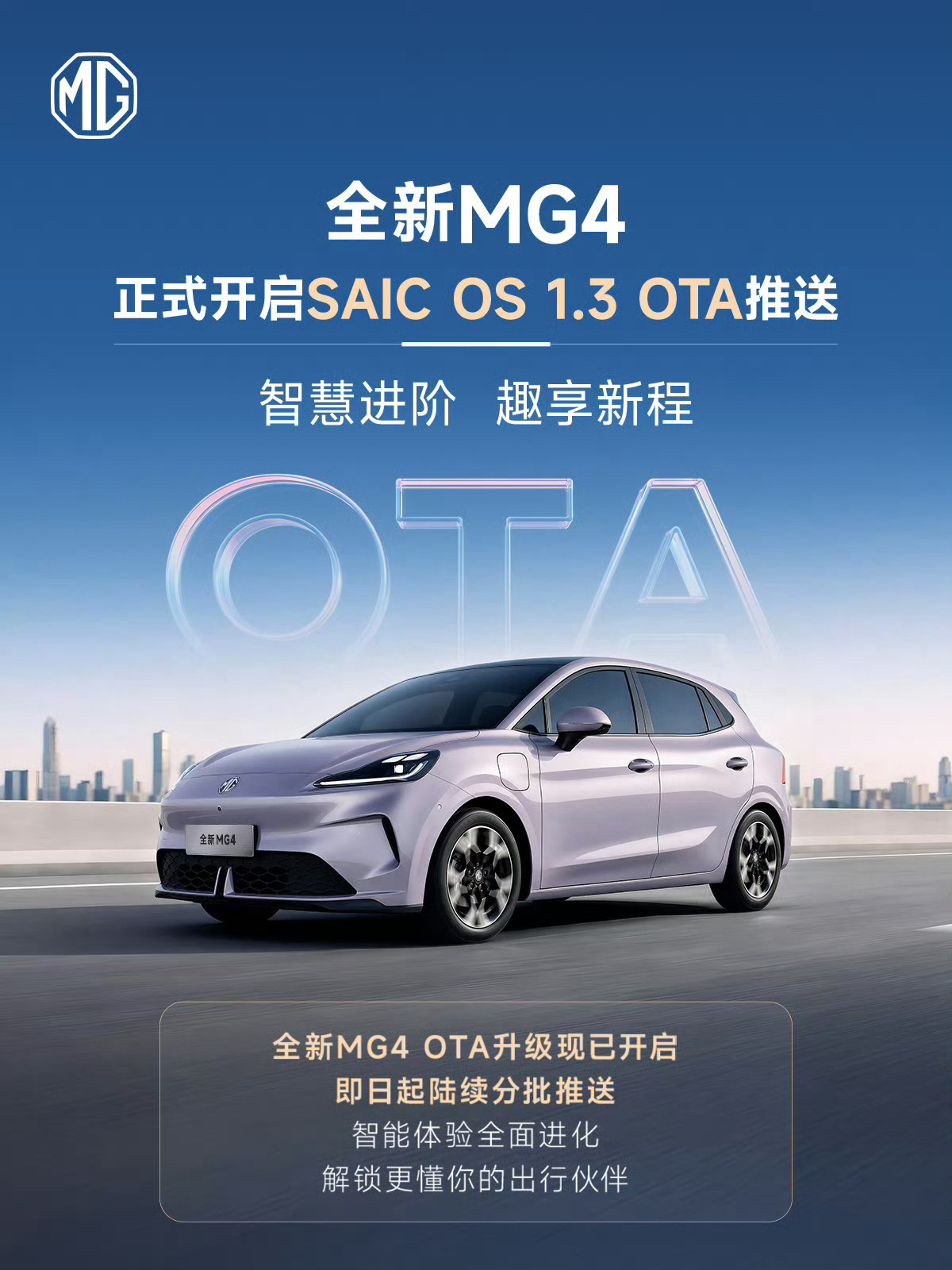 全新MG4正式开启SAIC OS 1.3 OTA推送更全面的智能泊车更智能的OP