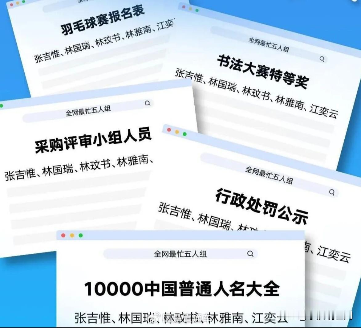 最忙五人组”越挖越有，还有多少闹剧有待追查？近日，“全网最忙五人组”，张吉惟、林