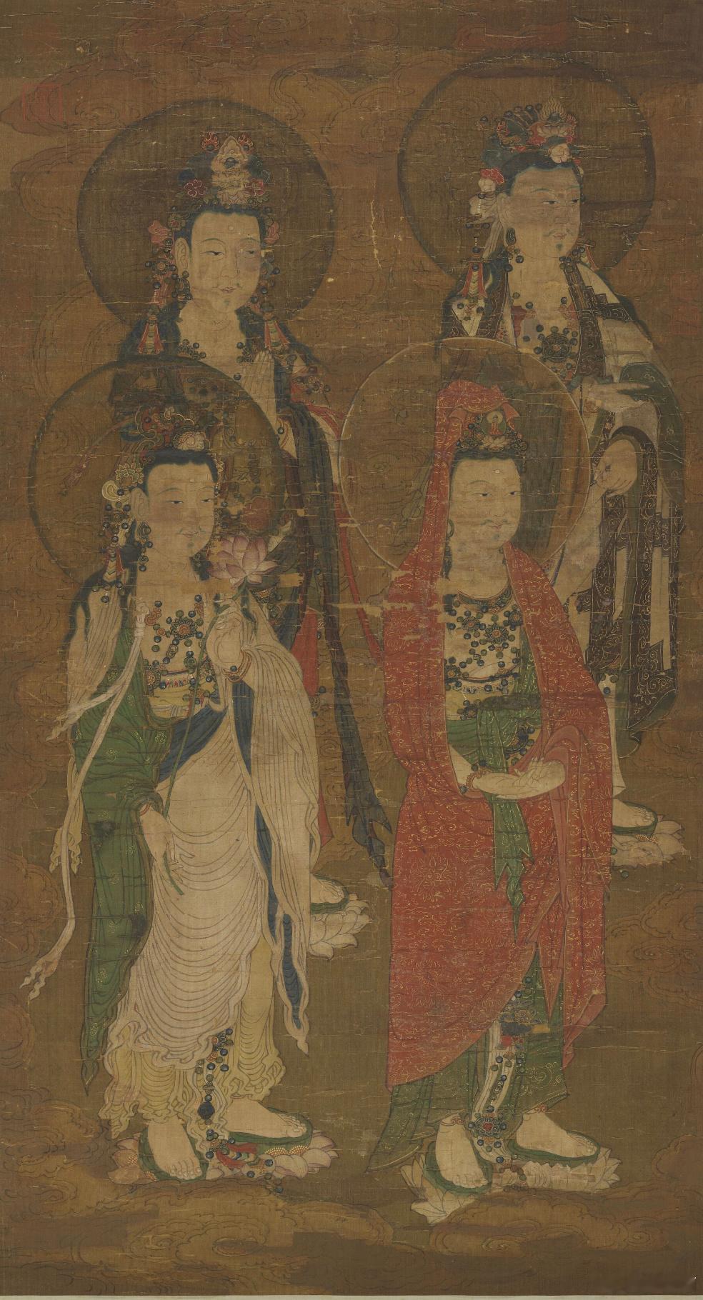 说经图轴，台北故宫博物院/藏本组元人说经图共有三幅，中幅是说经的主尊，左右两幅为