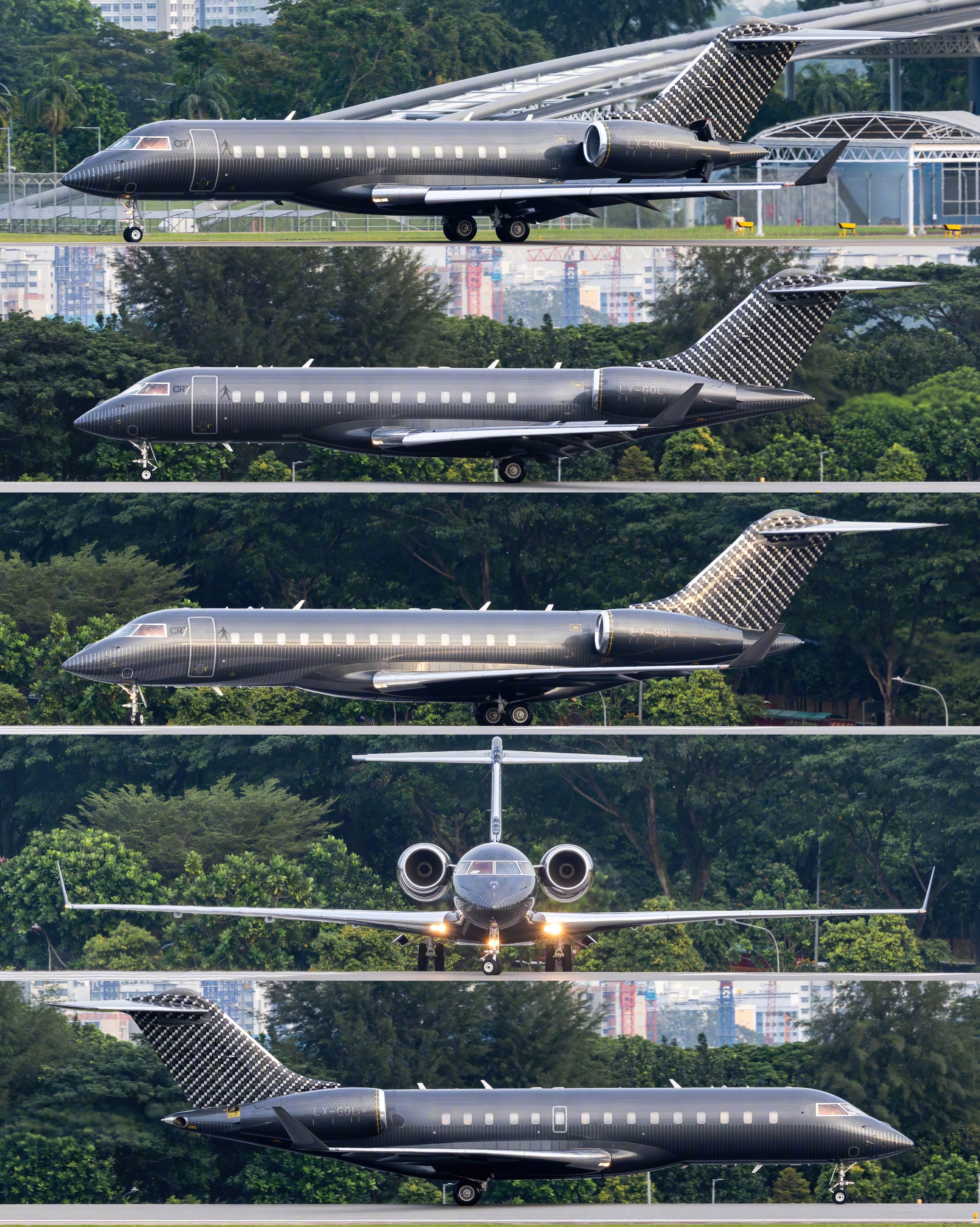 总裁C罗标志性的哑光黑配银灰色庞巴迪 Global Express XRS 私人