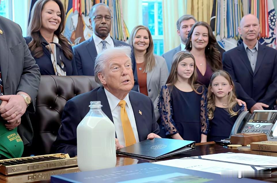 特朗普的办公桌上，放着一瓶子牛奶，看上去感觉很奇怪，之所以放上一大瓶子牛奶，原来