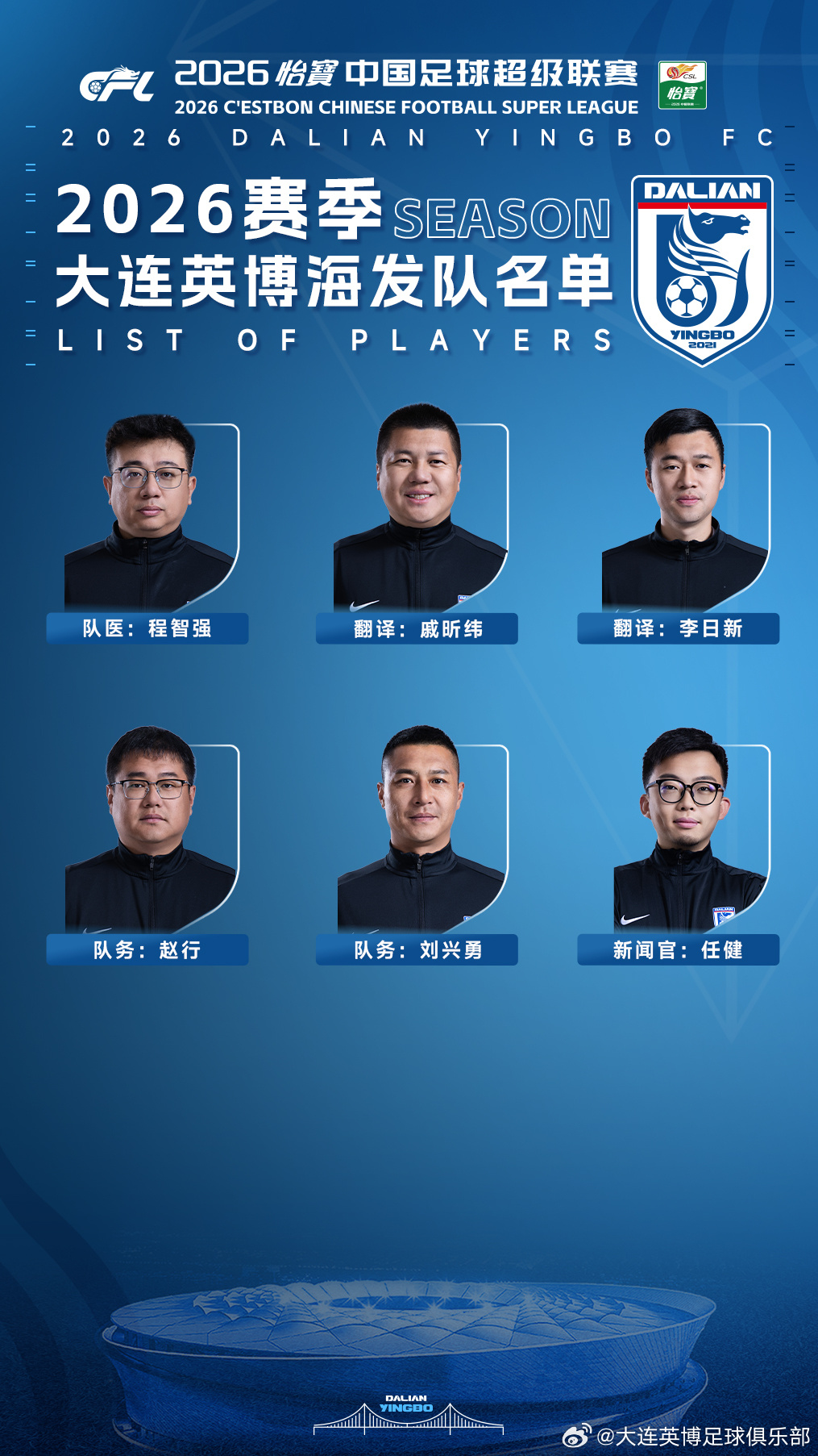 2026赛季大连英博海发队名单大连英博大连英博