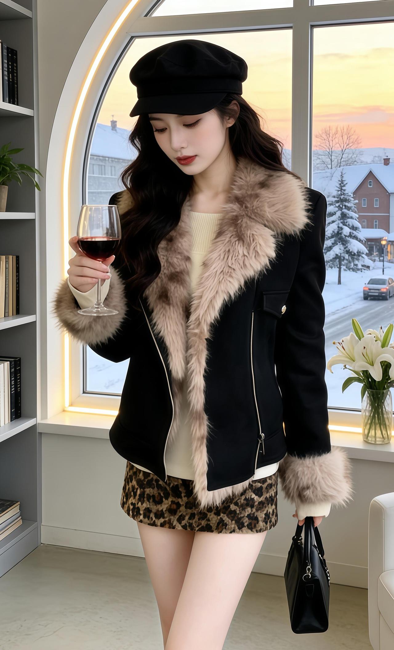 毛绒上衣配短裙与长裤区别