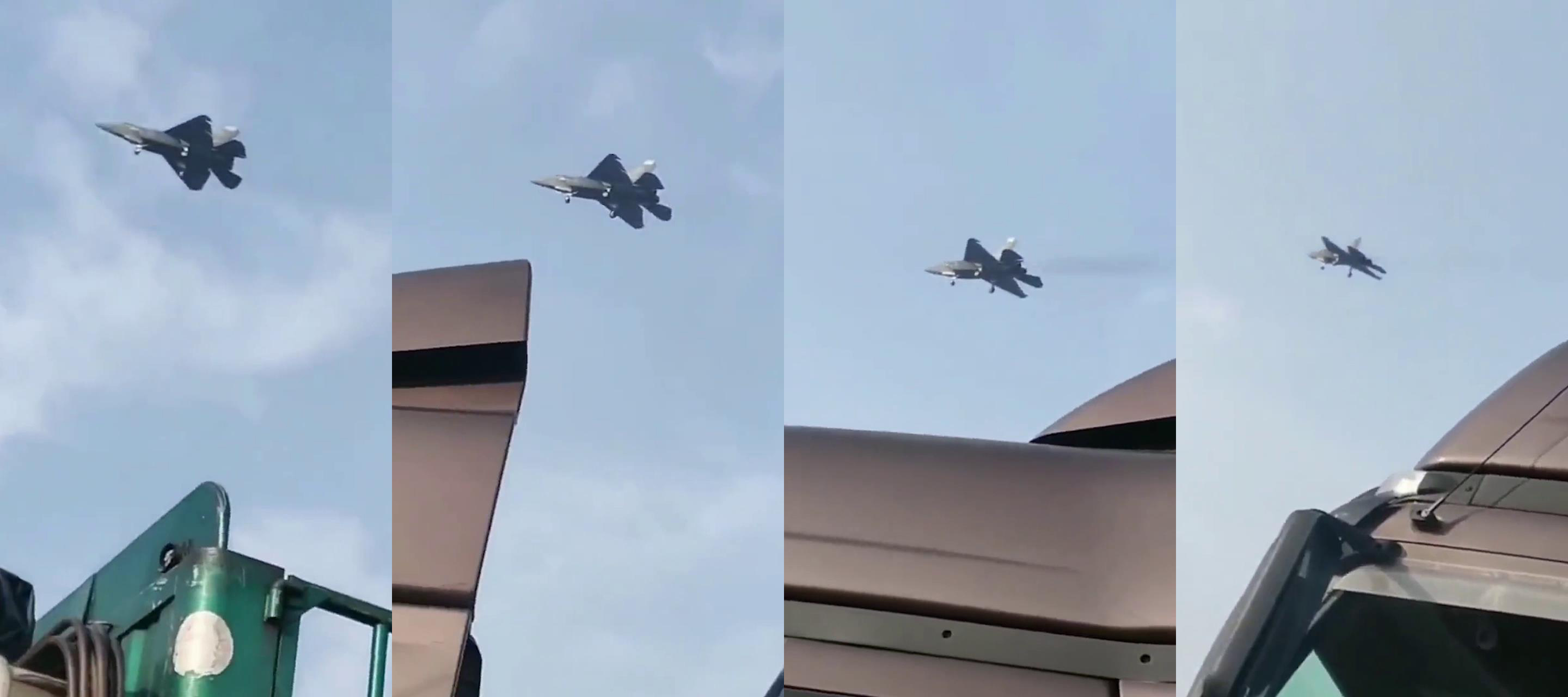 低空飞来的J-35，加紧试飞，力争早日上舰。J-35是未来我军舰艇编队争夺海上制