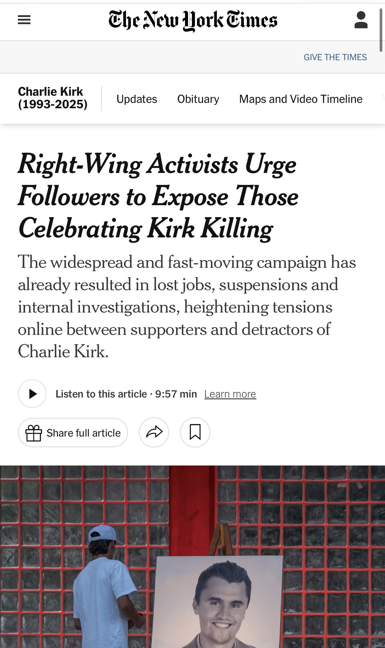 关于我之前提到柯克被杀导致美国的大清洗大举报运动，请看纽约时报的报道，文字进行了