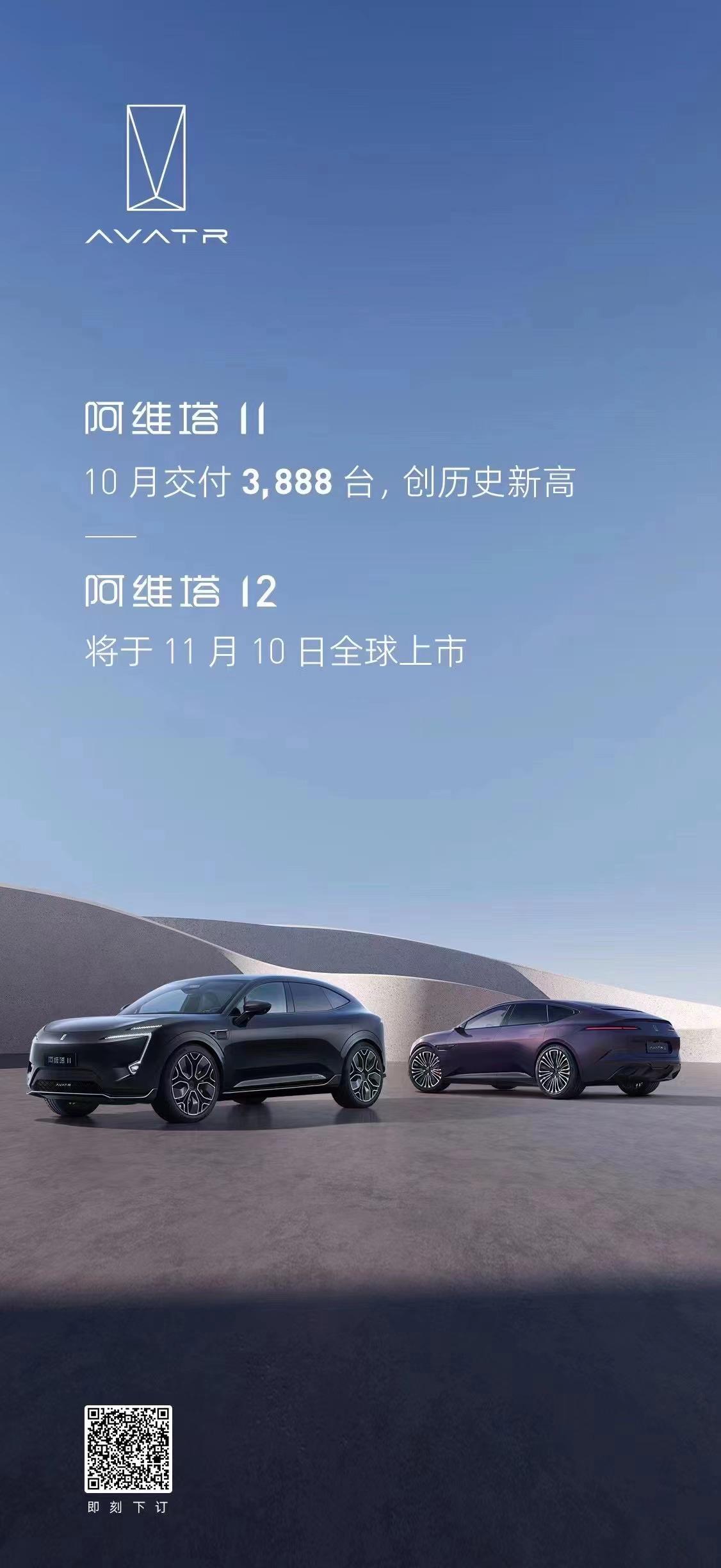 #阿维塔# #10月销量# 10月份，阿维塔11交付了3888台，相比前几个月进