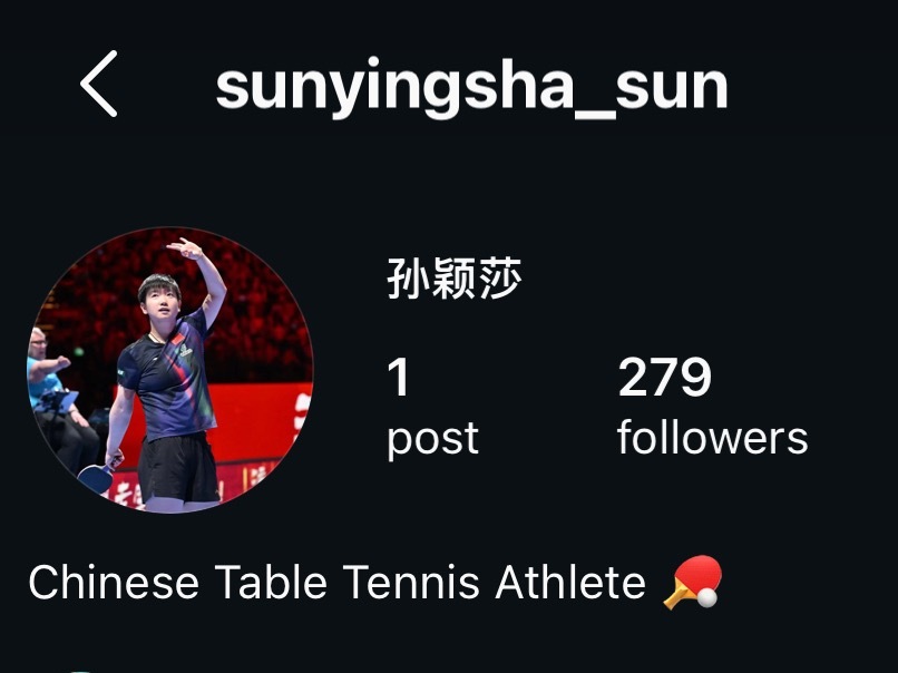 「孙颖莎是太阳」「sunyingsha_sun」 