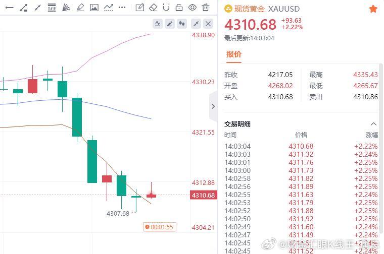 黄金现价参考：4310多，防守4304，目标百点 